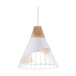 Comely - suspension luminaire vintage, plafonnier industriel en bois et m�tal, design e27, avec abat ...