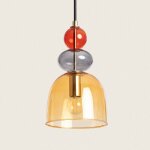 Efectoled ? suspension m�tal et verre vintage ambre ? abat - jour sph�re en verre color� ? douille e14 ...