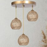 Suspension moderne 3 abat - jour tress�s finition dor�e arosa