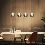 Suspension moderne lustre - 4 flammes en verre rond 150cm r�glable en hauteur table � manger suspension ...