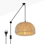 Barcelona led - suspension en osier avec c�ble et prise 'yonna' boho chic