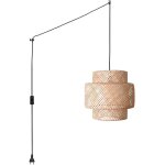 Barcelona led - suspension en osier 'onna' avec interrupteur et prise - noir boho chic