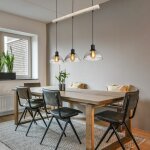 Suspension 3 lampes lampe suspendue table � manger lampe en bois lampe de salon en verre � r�gler, m�tal, ...