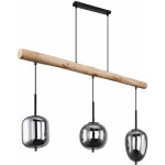 Suspension plafonnier salon lampe suspension lampe salle  manger, mtal verre noir bois fum, 3 flammes, ...