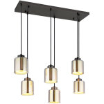 Suspension, plafonnier, verre noir, chrome, 6 lumi�res, l 83 cm