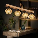 Suspension poutres en bois de chanvre suspension 4 flammes lampe de table  manger aspect bois, abat ...
