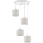 Suspension riffle blanc 4 abat - jour plats cylindre blanc e27