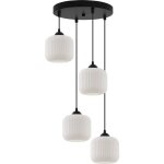 Suspension riffle noire 4 lampes plates cylindre blanc e27