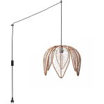 Barcelona led - suspension en rotin 'bintan' en forme de fleur avec interrupteur - noir boho chic