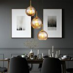 Suspension salon suspension lampe de table à manger 3 flammes, boule de verre laiton ambre 3x e27, dxh ... Suspension salon suspension lampe de table à manger 3 flammes, boule de verre laiton ambre 3x e27, dxh ...