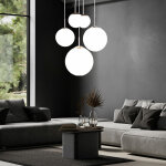 Suspension, table  manger, moderne, lampe de salon, argent, suspension  5 flammes, boule de verre opale ...