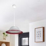 Suspension en verre fum� blanc et rouge abat jour cloche lustre luminaire art deco