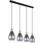Suspension suspension verre fum 4 flammes noir plafonnier salon suspendu, mtal laiton, douilles e27, ...