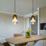 Suspension suspension verre fum� salon 1 flamme plafonnier suspendu noir, m�tal laiton, douilles e27, ...