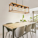 Suspension vintage retro lampe  suspendre bois led plafonnier corde de chanvre 4 flammes, mtal noir ...