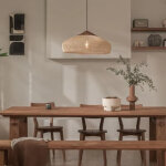 Suspension vintage en rotin tress� beige, luminaire suspendu pour salle � manger, table � manger, salon, ...