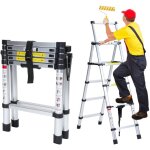Swanew 1, 4m + 1, 7m chelle tlescopique alu echelle pliante a - frame echelle d'chafaudage capacit ...