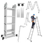Swanew echelle pliante articulée 4x4 marches, echafaudage multifonction, ecarteur de mur, escabeau, 2 ... Swanew echelle pliante articulée 4x4 marches, echafaudage multifonction, ecarteur de mur, escabeau, 2 ...