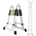 Echelle tlescopique jusqu' 150 kg escabeau stable en aluminium multi - fonction 2, 5 + 2, 5m - argent ...