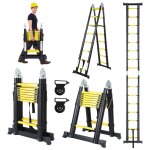 Echelle télescopique 2, 5m + 2, 5m avec roulettes echelle double pliante stabil aluminium jusqu'à 150kg ... Echelle télescopique 2, 5m + 2, 5m avec roulettes echelle double pliante stabil aluminium jusqu'à 150kg ...