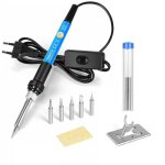 Fer a souder etain de précision avec support et interrupteur on / off, 9 en 1 kit, 5 pointes, fil à souder, ... Fer a souder etain de précision avec support et interrupteur on / off, 9 en 1 kit, 5 pointes, fil à souder, ...