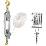 Systme poulie levage avec crochet acier galvanis, corde nylon 20m, 2000kg capacit charge palan poulie, ...