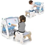 Table enfant avec chaises pour enfant 3 en 1 chevalet, bureau, bibliothque enfant avec etagre rangement, ...