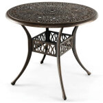 Table � manger ronde de patio table bistro en fonte d'aluminium avec trou pour parasol �90 x 74 cm marron ...