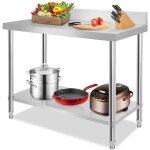 Table de travail avec panneau arrire en acier inoxydable 100 x 60 x 85 cm, pieds rglables, grande tagre ...