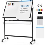 Tableau blanc magn�tique 120x80cm rotatif � 360� hauteur r�glable sur 2 positions, 4 roues universelles, ...