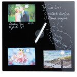 Tableau magn�tique, panneau d'affichage, pense - b�te, 3 aimants, verre, 40x40 cm, noir - relaxdays