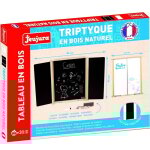 Tableau mural triptyque en bois naturel jeujura volets centraux en ardoise et craie / feutre, accessoires ...