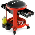 Costway - tabouret d'atelier 4 roulettes / chaise d'atelier pivotante avec porte - botes doubles - plateau ...