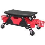 Tabouret d'atelier mobile chariot de m�canicien 2 en 1 - 3 plateaux outils - noir rouge