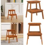 Vidaxl - tabouret - escabeau 2 marches 40x38x50 cm bois d'acacia solide - tabouret - escabeau 2 marches ...