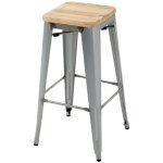 Tabouret haut bistrot en acier galvanis� avec assise en bois - lot de 4 - bolero