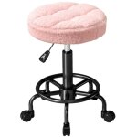 Tabouret pivotant rond � roulettes hauteur r�glable 50 - 66 cm si�ge rembourr� en tissu molletonn� pour ...