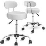 Tabouret à roulettes avec dossier confortable pivotable 360° réglable en hauteur avec repose - pieds ... Tabouret à roulettes avec dossier confortable pivotable 360° réglable en hauteur avec repose - pieds ...