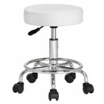 Tabouret � roulettes si�ge rembourr� pivotant 360� hauteur r�glable noir blanc blanc