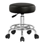Tabouret � roulettes si�ge rembourr� pivotant 360� hauteur r�glable noir blanc noir