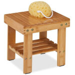 Tabouret de salle de bain en bambou avec etagere supplementaire