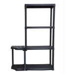 Tag�re de rangement 4 niveaux + porte - balai noir polypropyl�ne r�sistant garage buanderie art plast ...