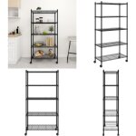 Tag�re de rangement 5 niveaux roues 75x35x155 cm noir 250 kg - etagere metallique - rangement industriel ...