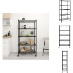 Tagère de rangement 5 niveaux roues 75x35x155 cm noir 250 kg - etagere metallique - rangement industriel ... Tagère de rangement 5 niveaux roues 75x35x155 cm noir 250 kg - etagere metallique - rangement industriel ...