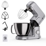 Robot ptissier professionnel 2000w argent robot de cuisine multifonction avec fouet, batteur, crochet ...