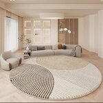 Tapis rond, 160 cm, � poils longs, beige, blanc, marron, � poils courts, moelleux, lavable, tapis moderne ...