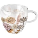 Tasse à thé fleurs séchées en verre double paroi Tasse à thé fleurs séchées en verre double paroi