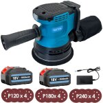Teetok - ponceuse orbitale al�atoire sans fil 5', 4 disques de 120 mm / 4 de 180 mm / 4 de 240 mm, avec ...