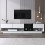 Titre de t�l�vision, meuble de rangement, combinaison en couleur blanc et noir brillant. design qui emp�che ...