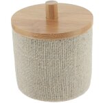 Boite a coton polyresine ronde effet maille et bambou - naturel tendance Boite a coton polyresine ronde effet maille et bambou - naturel tendance